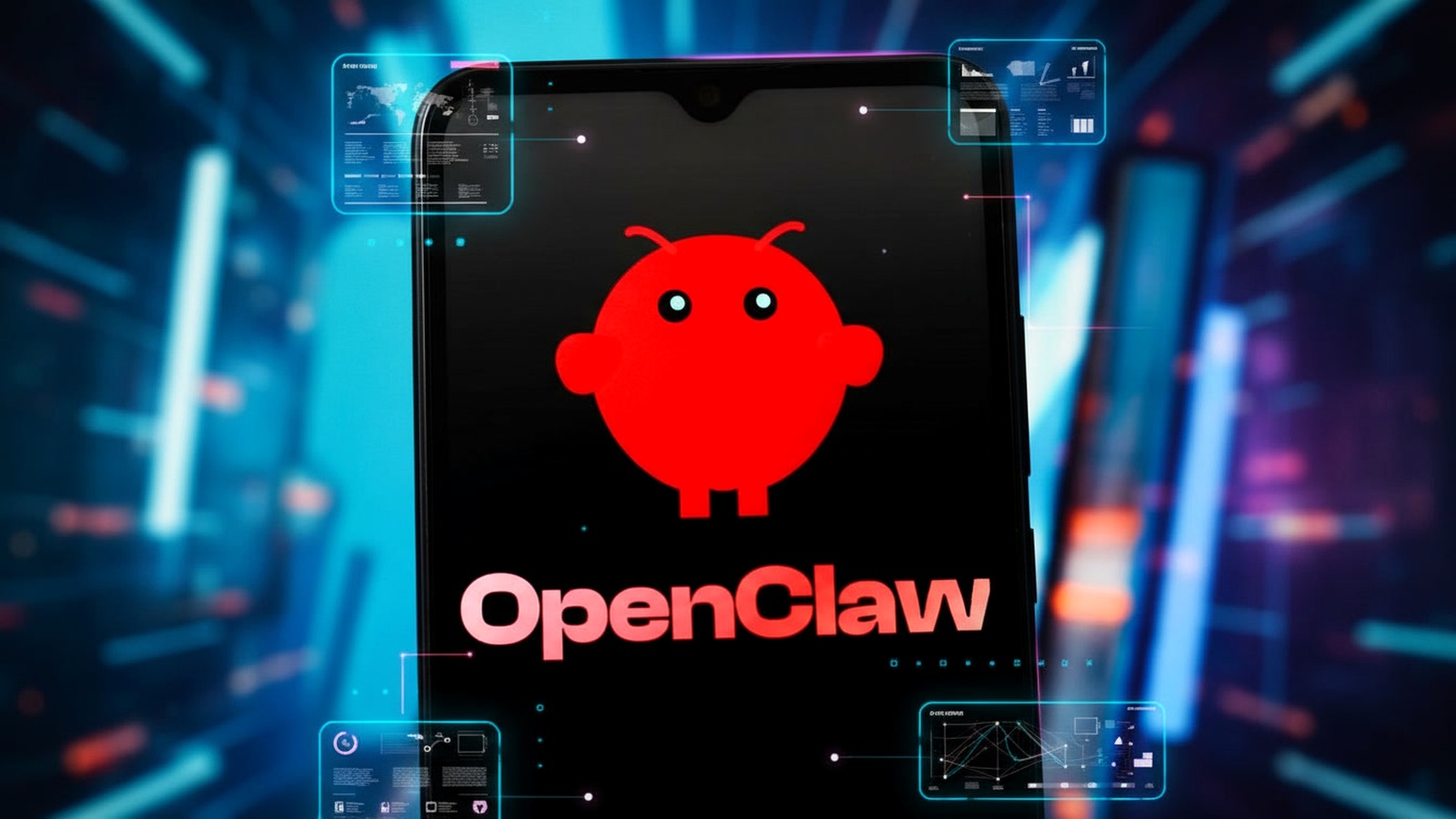 Smartphone-style futuristic OpenClaw cover image representing local AI agent workflows