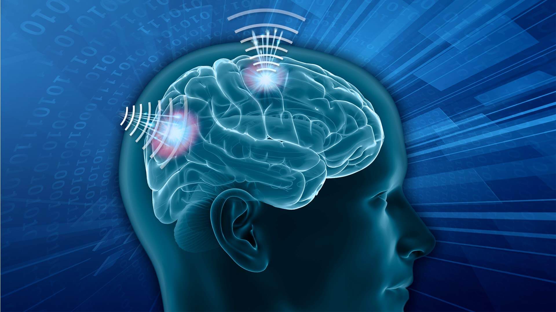 Illustration of brain signal measurement and wireless neural communication