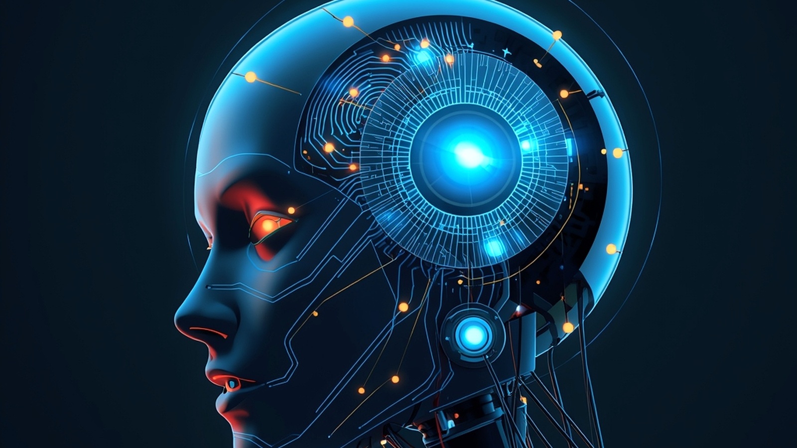 Futuristic AI automation cover showing a realistic robotic system and connected intelligence theme