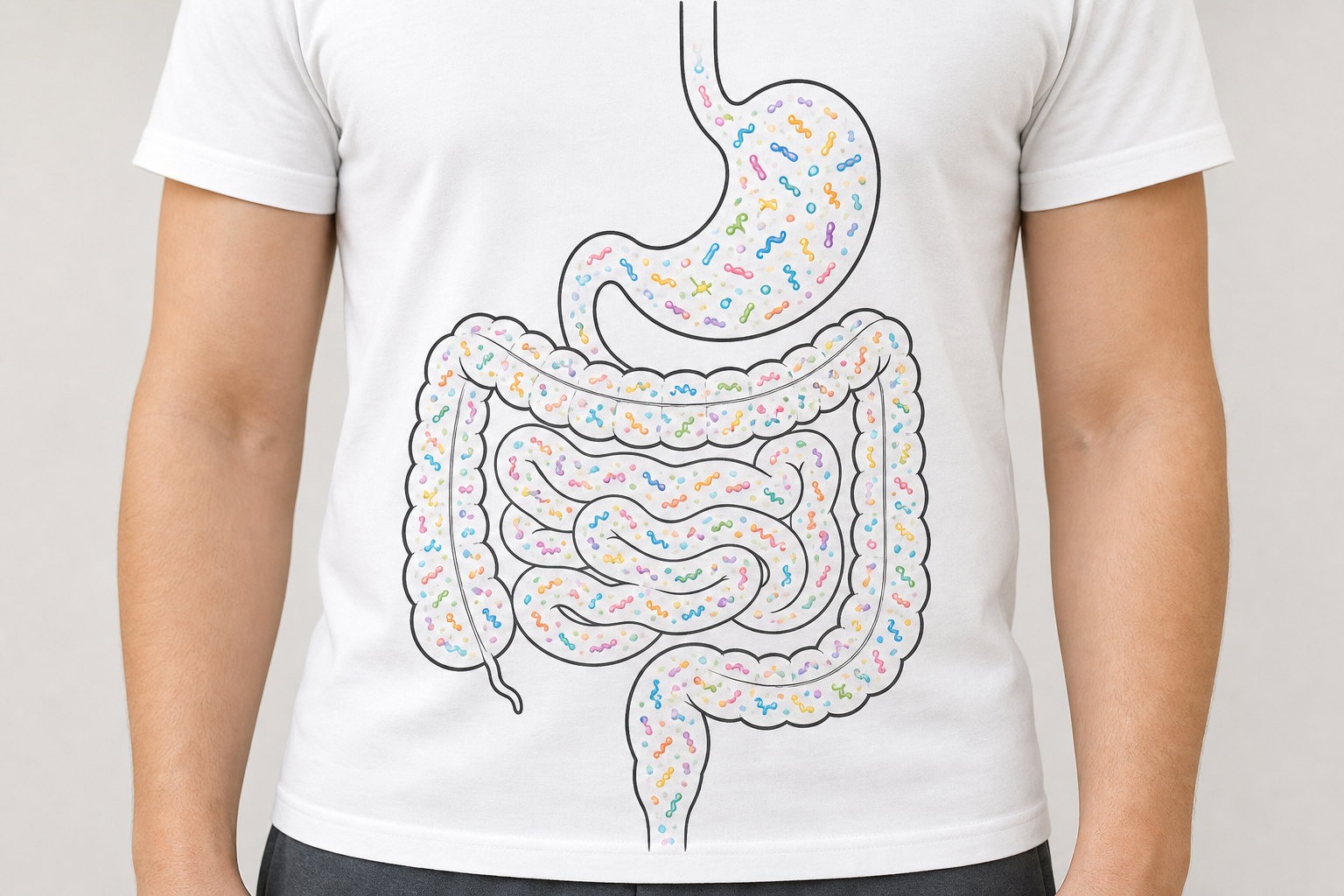Gut microbiome bacteria illustrated across the digestive tract