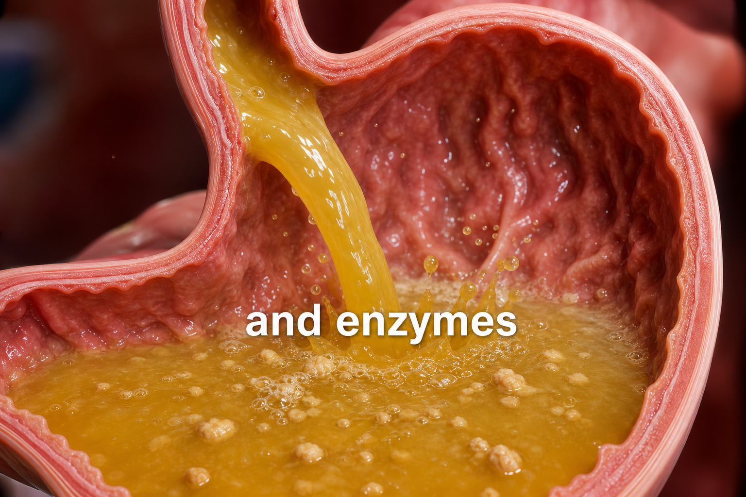 Stomach acid and digestive enzymes breaking down food