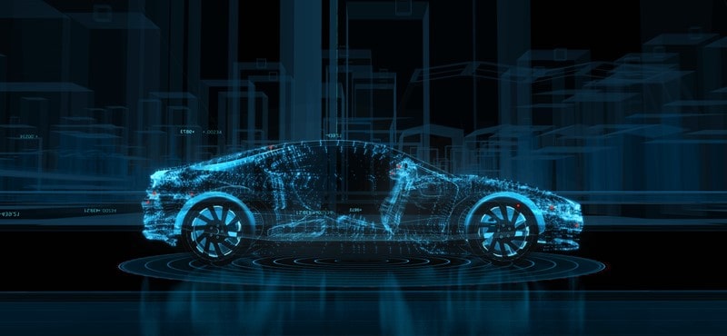 Wireframe vehicle concept illustrating how software and data are reshaping the modern car