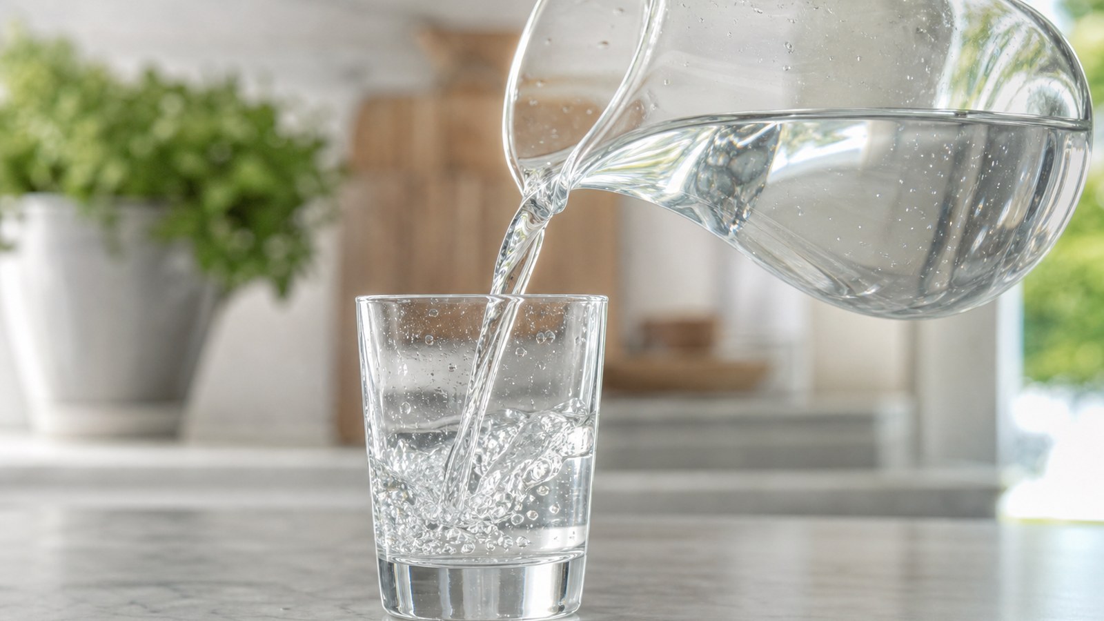 Person pouring a glass of water during a fasting window to stay hydrated and reduce headaches
