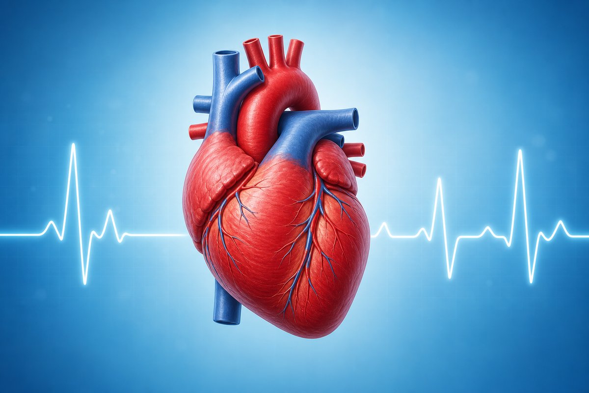 Medical illustration of a human heart with an ECG heartbeat line representing potassium and heart rhythm