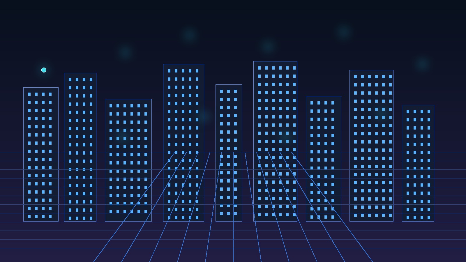 Futuristic smart city skyline with glowing digital infrastructure and connected AI systems