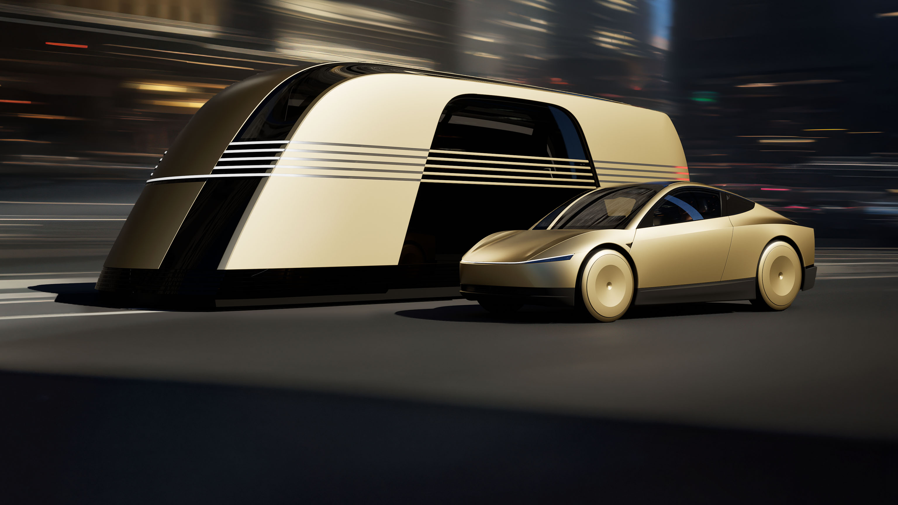 Tesla robotaxi concept image showing the Cybercab as part of the future of autonomous urban transport